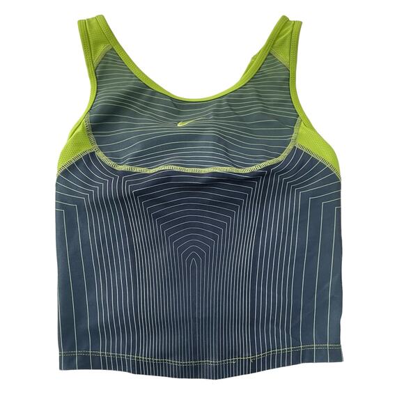 Nike Womens Size XS Fitted Athletic Tank Top Built in Bra Sleeveless Yellow Blue - Picture 6 of 16